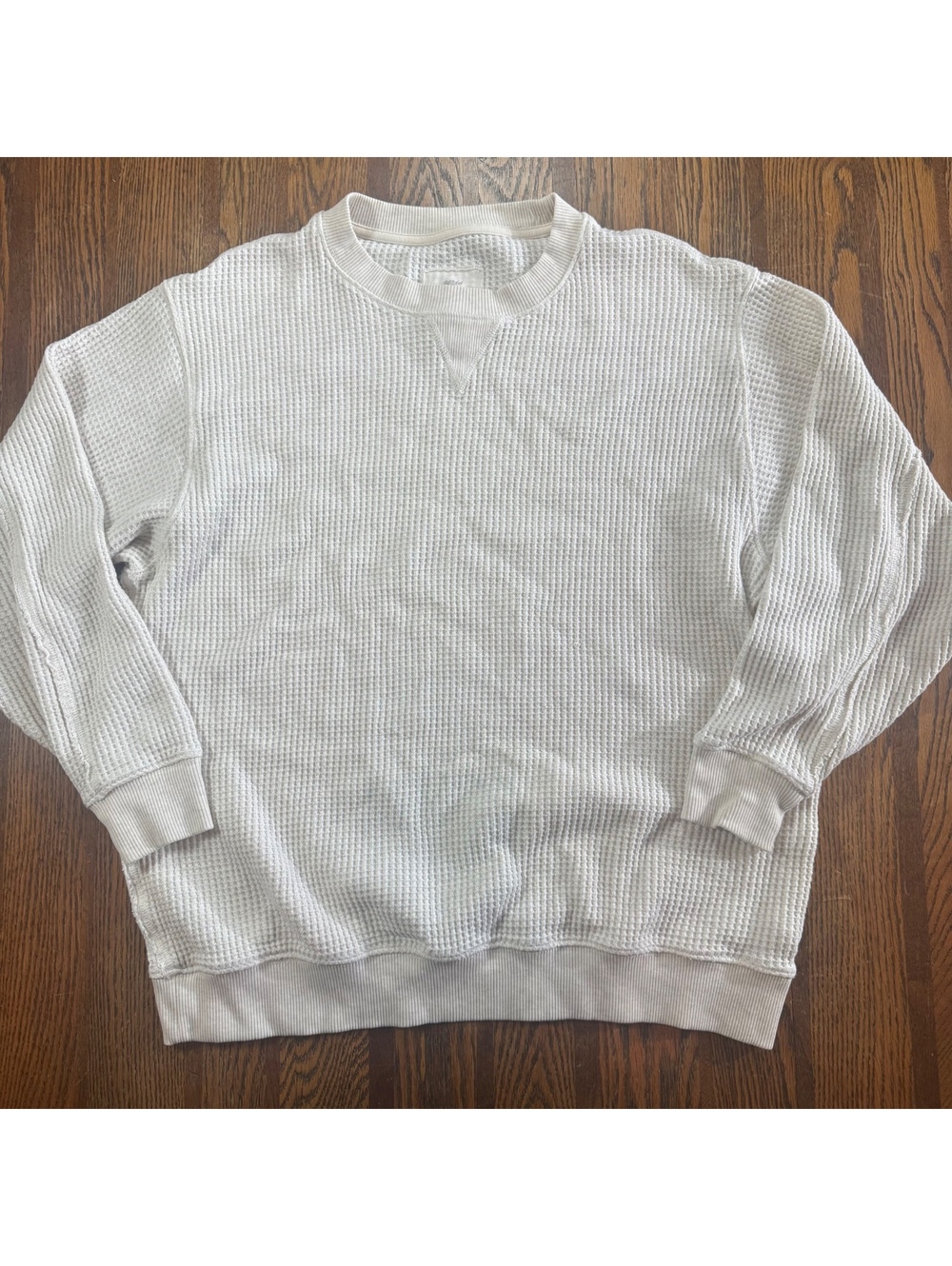 Aerie Women's Size M Cream Waffle Knit Crewneck Sweatshirt Thermal Pullover